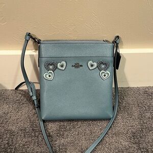 Rare Coach Teal Crossbody Bag with Heart Accents